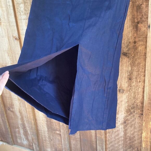 Pure Collection Linen Navy Midi Skirt- Front Slit - Picture 3 of 9